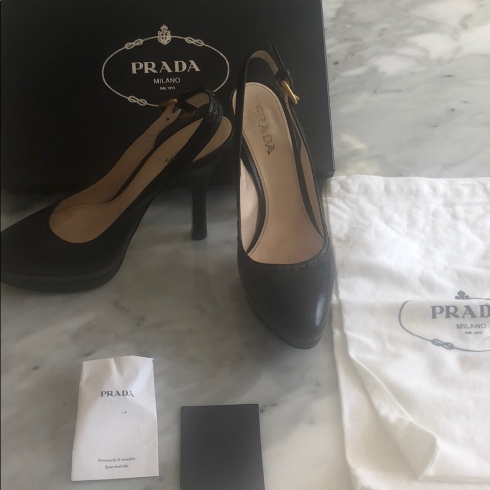 Prada black platform slingbacks